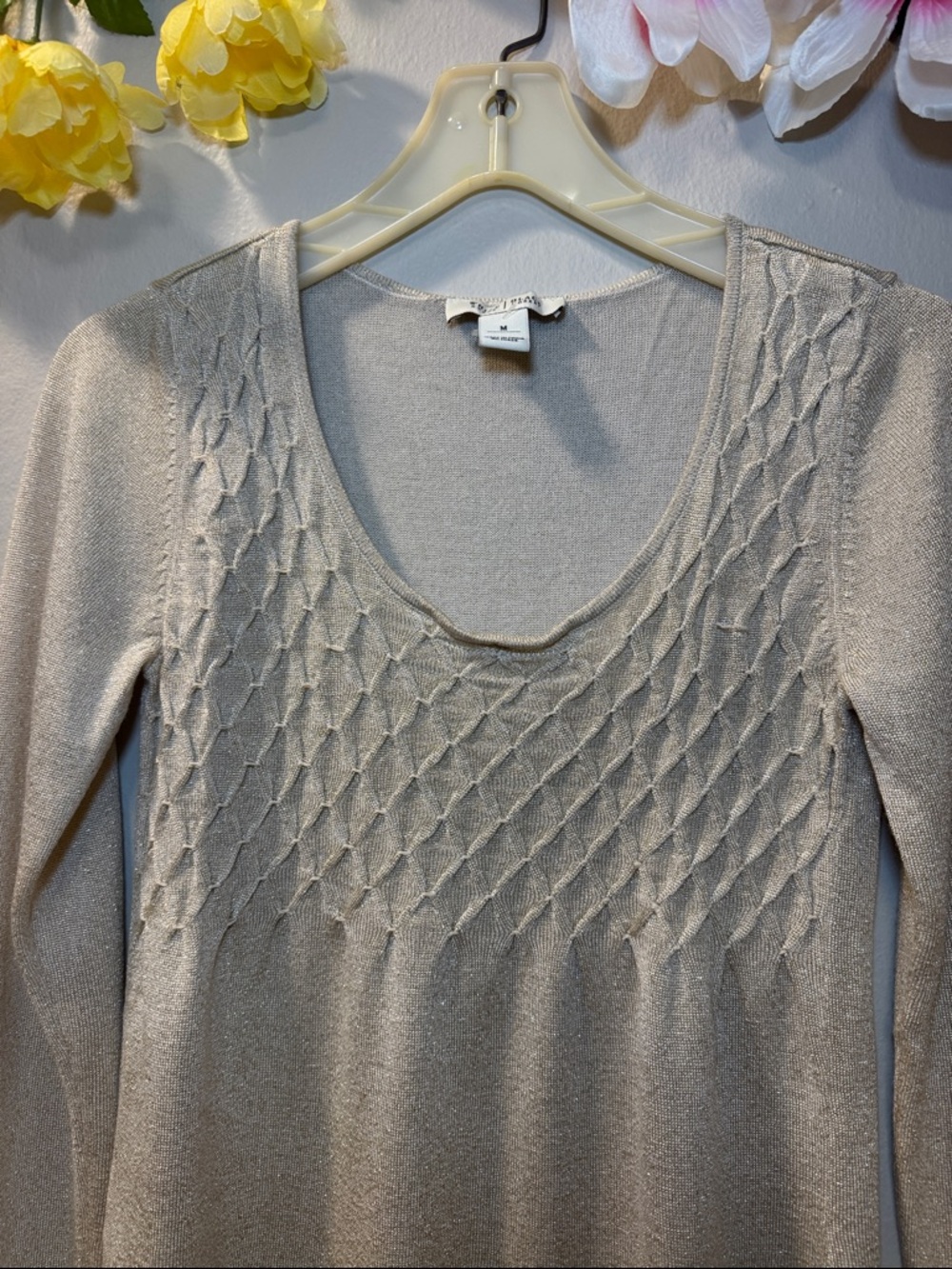 White House Black Market Shimmery Cream Knit Scoop Sweater - Picture 2 of 9